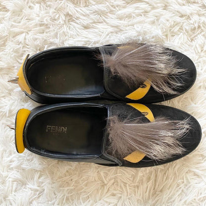 Fendi Monster Bug Eyes Black Yellow Eyes Sneakers Slip-On Size 6 Men Used