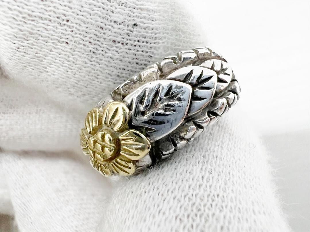 Stephen Dwek Sterling Silver 925 Yellow Gold K18 Pair Flower Ring Size US 4.25
