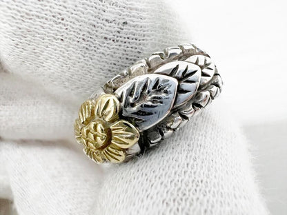 Stephen Dwek Sterling Silver 925 Yellow Gold K18 Pair Flower Ring Size US 4.25