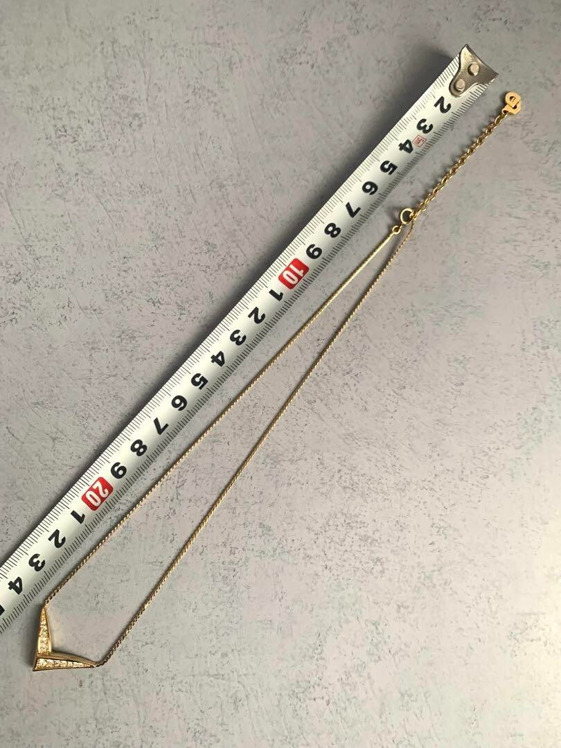 Christian Dior Gold Plated Rhinestone Charm Pendant Necklace Length 14"- 18"