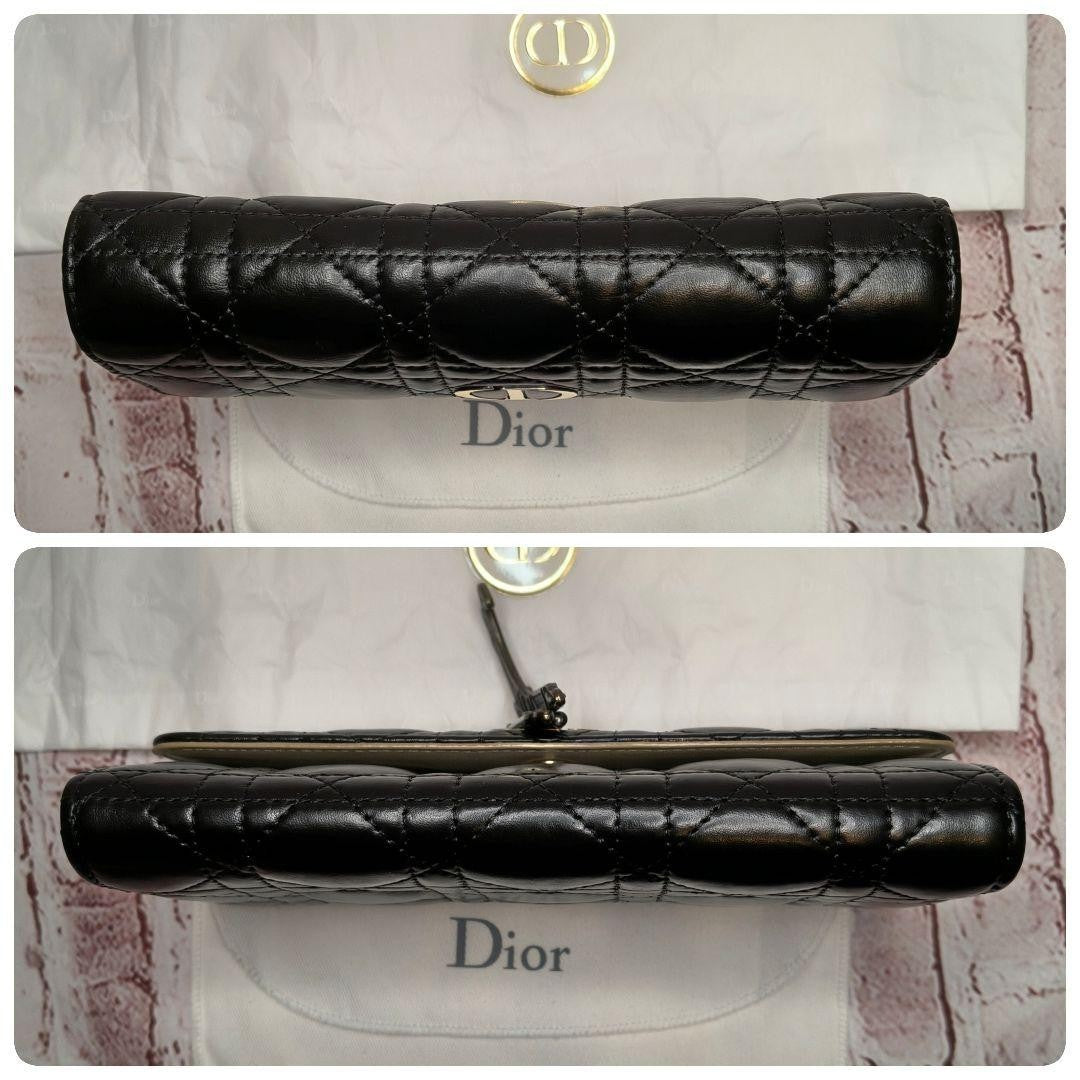 Authentic Christian Dior Canage Dior Caro Orchid Long Wallet Black Leather