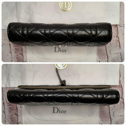 Authentic Christian Dior Canage Dior Caro Orchid Long Wallet Black Leather