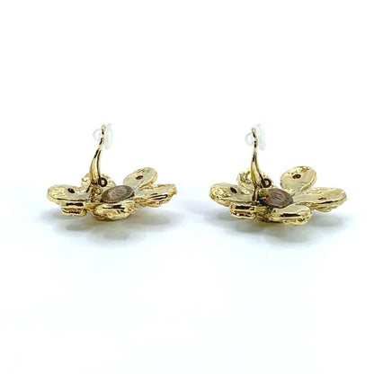 Christian Lacroix Auth Vtg Floral Stone Clip-On Earrings 4x4 cm 1.6x1.6" Used