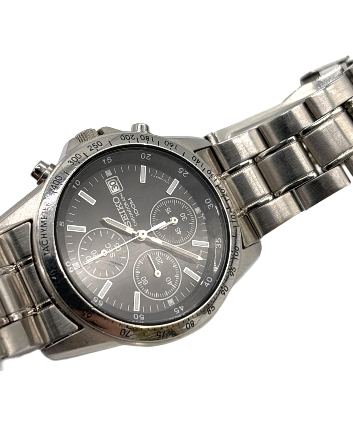 SEIKO Chronograph 7T92-0DW0 Mens Quartz Watch Black Dial Stainless Steel 38mm