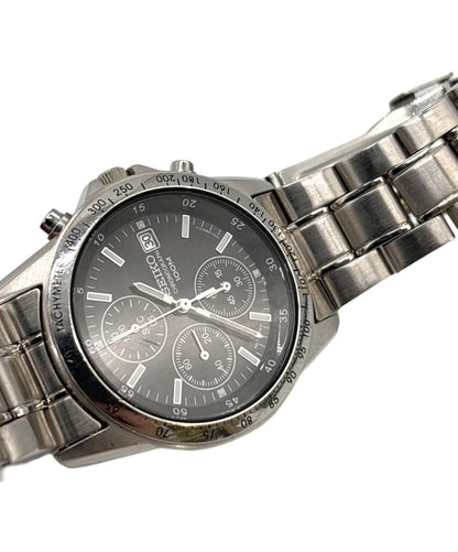 SEIKO Chronograph 7T92-0DW0 Mens Quartz Watch Black Dial Stainless Steel 38mm