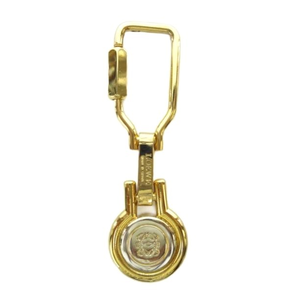 LOEWE Anagram Key Ring Chain Charm Gold Tone Metal Logo Keychain Made Spain