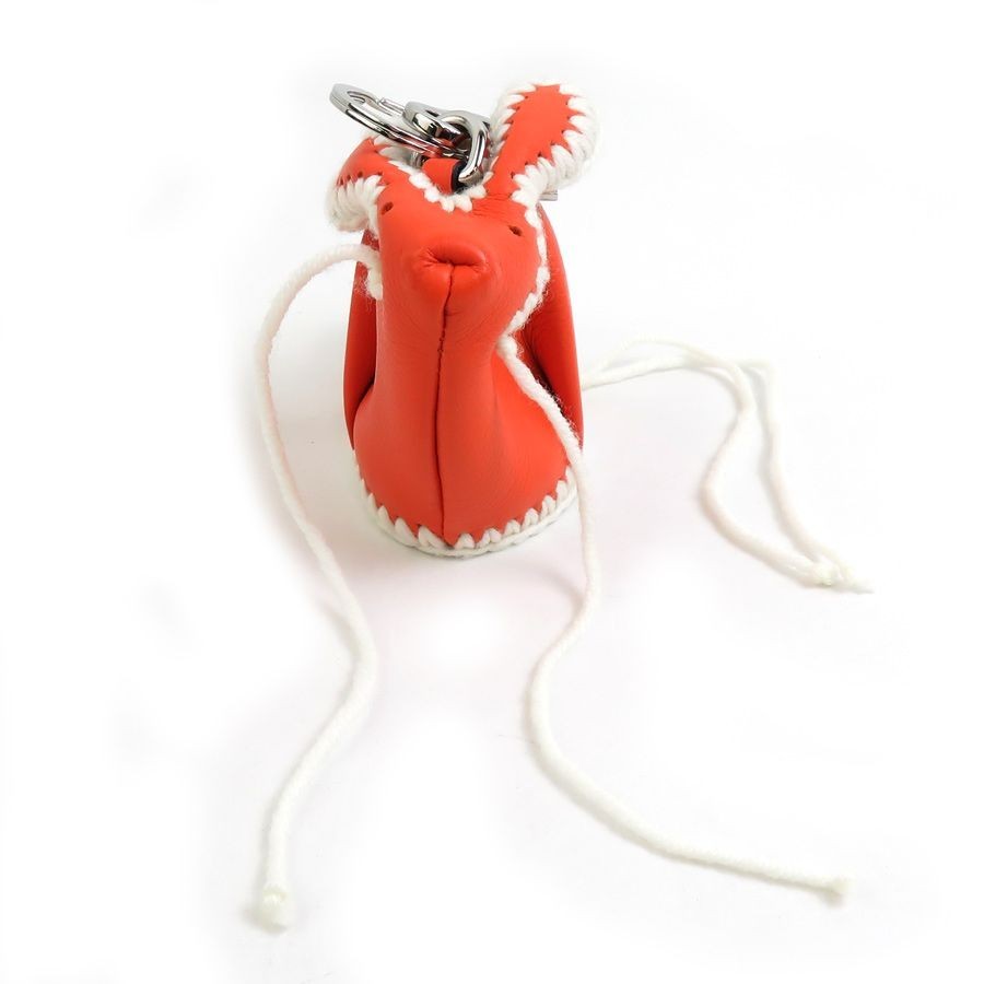 LOEWE Orange Leather Rabbit Mini Coin Case Bag Charm Keyring Used Excellent