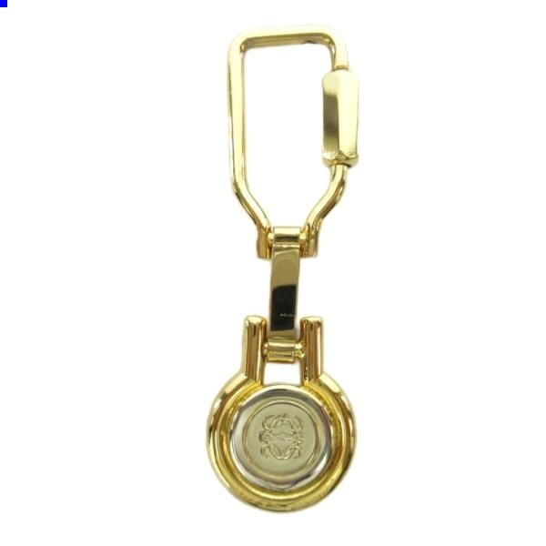 LOEWE Anagram Key Ring Chain Charm Gold Tone Metal Logo Keychain Made Spain