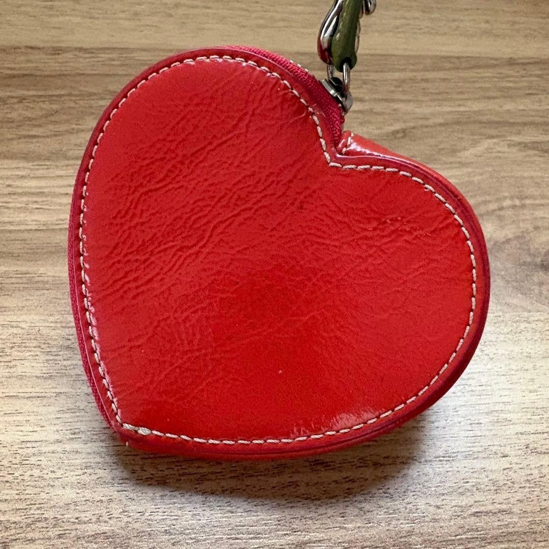 Vintage COACH Strawberry Coin Case Purse Charm Red Patent Leather Heart Shape