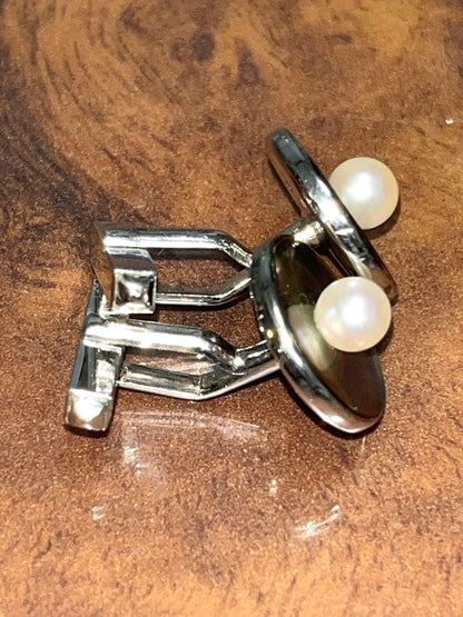 MIKIMOTO Mother of Pearl Akoya Pearl Cufflinks Silver 925 0.6in Men Authentic