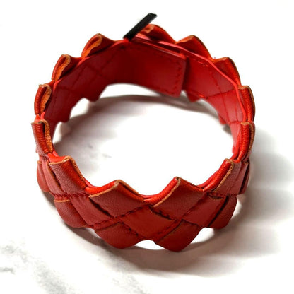 Bottega Veneta Auth Intrecciato Woven Leather Bracelet Red 20.5 cm 8.1" Used