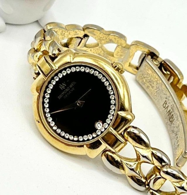 Vintage Raymond Weil GENEVE 9954 18K Gold Plated Rhinestone Wristwatch Women