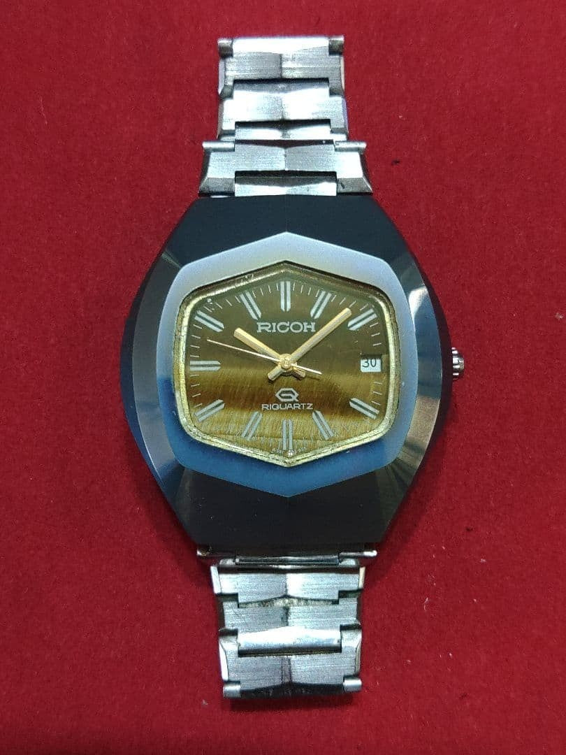 RICOH REQUARTZ 591005 Tiger Eye Dial Analog Date Watch Men Battery Replaced