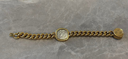Louis Vuitton 1854 Chain Bracelet Gold Silver Tone Brass Maison fondée 1854