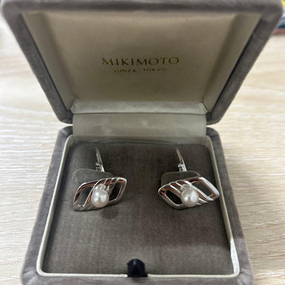 Mikimoto Authentic Silver Pearl Cufflinks Elegant Design With Case Used Japan