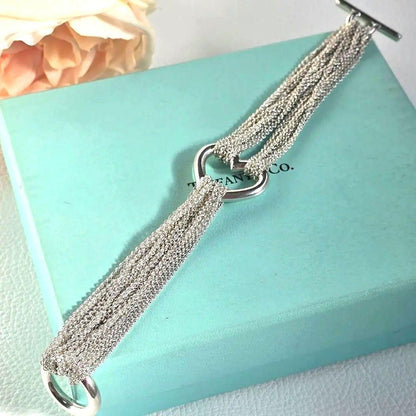 Tiffany & Co Silver 925 Open Heart 10 Row Chain Toggle Bracelet L 17cm 6.7 in