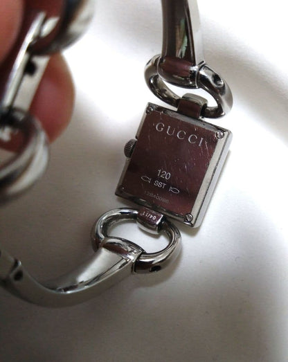 Gucci 120 3P Diamond Silver Tone Horse bit Analog Watch Women Length 6.3in