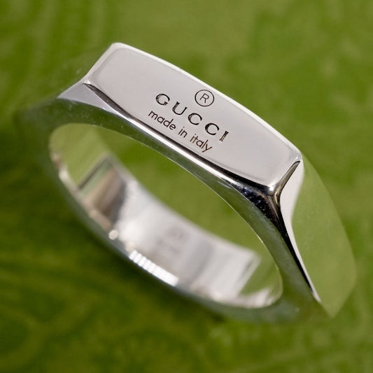 GUCCI Hexagon Trademark Logo Nut Ring Silver 925 Size 60 US 9.25 Used Rare