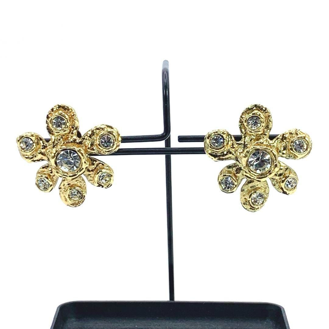 Christian Lacroix Auth Vtg Floral Stone Clip-On Earrings 4x4 cm 1.6x1.6" Used