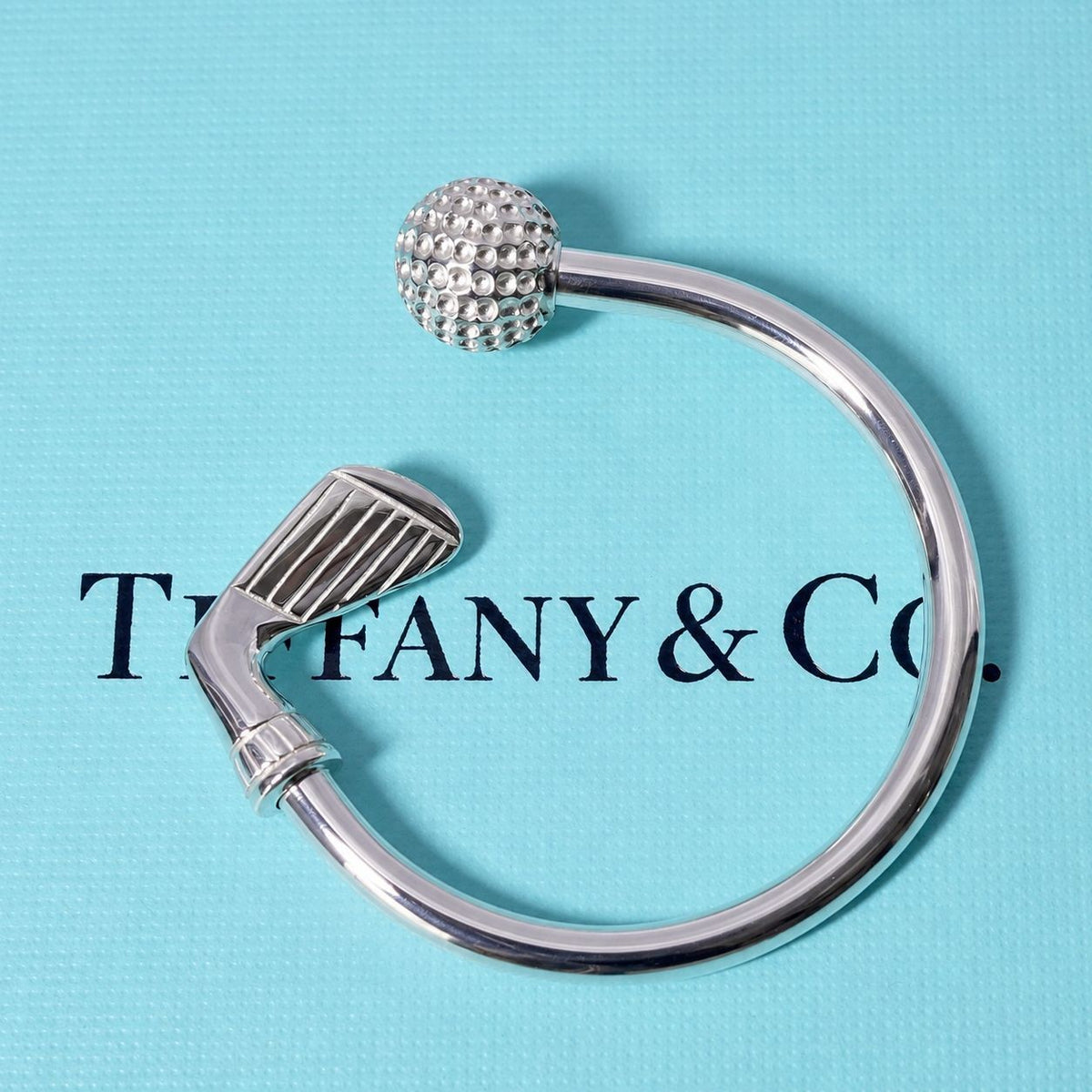 Excellent Tiffany & Co Sterling Silver 925 Golf Ball Club Motif Keyring Keychain
