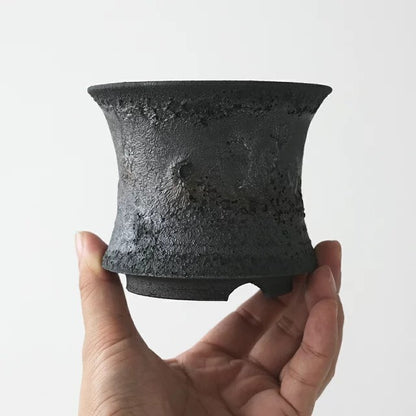 Kamiyama Fukasori Pot Shigarakiyaki Φ3.9”x 3.1" Agave caudex Cactus Japan Bonsai