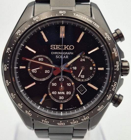 Seiko Selection Solar Chronograph SBPY169 Black Watch Tachymeter V175 Japan