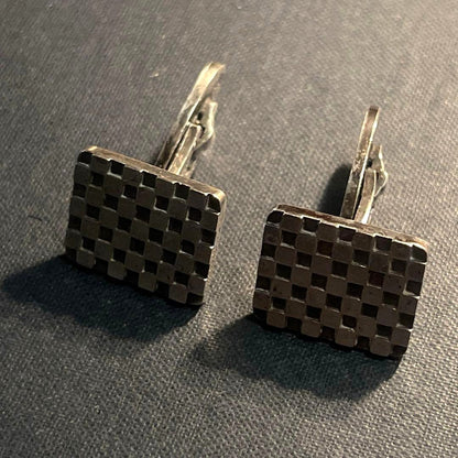 GEORG JENSEN Sterling Silver Cufflinks 925S Denmark Checkered Pattern Vintage