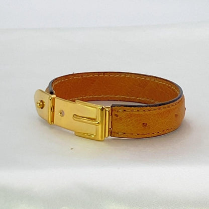 GUCCI Belt Motif Brown Leather Gold Hardware Bangle Bracelet L 16.5cm 6.5 in