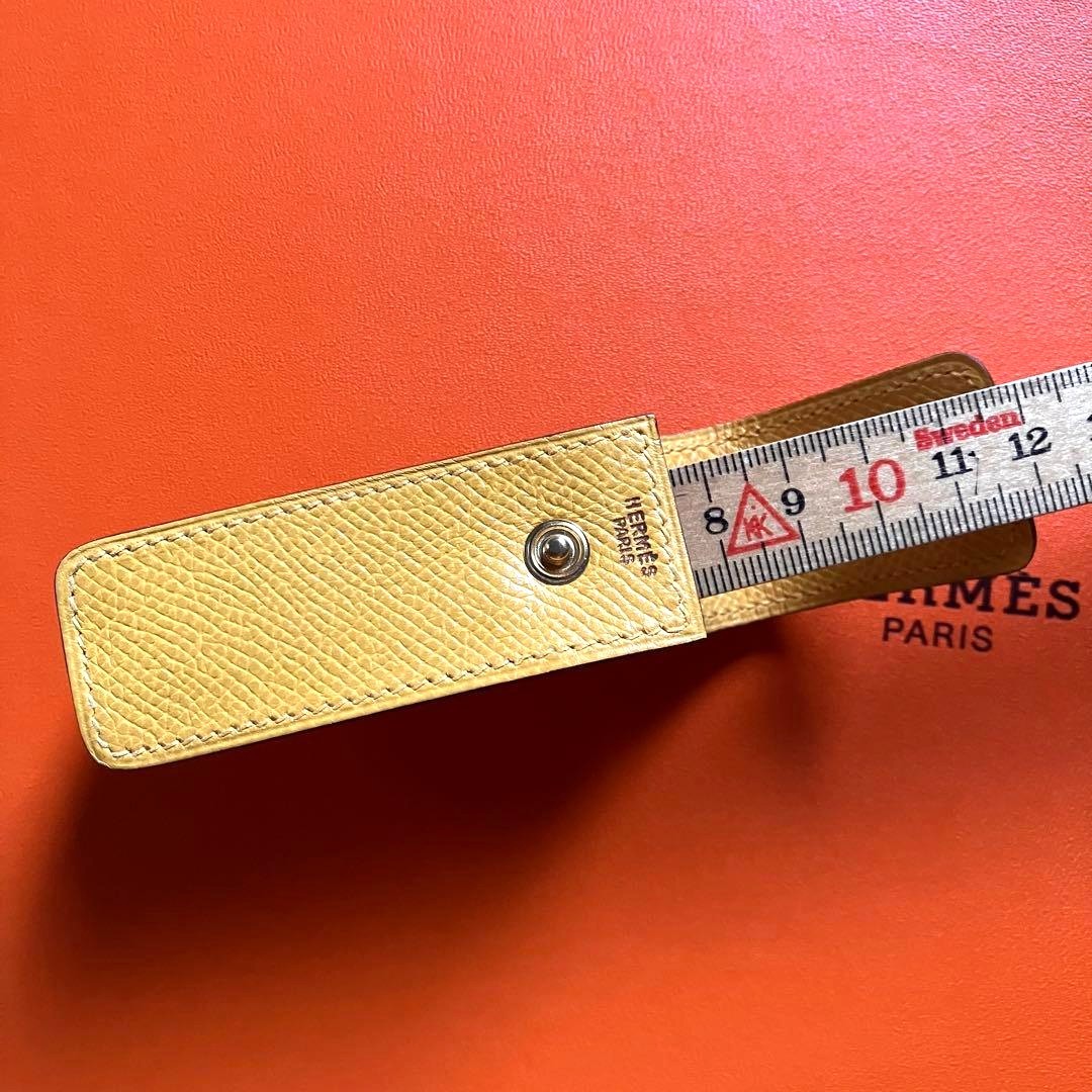 Hermes Auth Leather Lipstick Case Yellow Small Accessory With Box Used