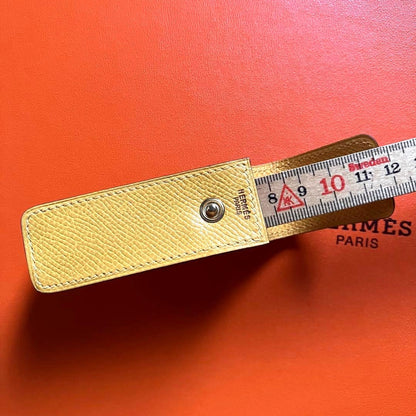 Hermes Auth Leather Lipstick Case Yellow Small Accessory With Box Used