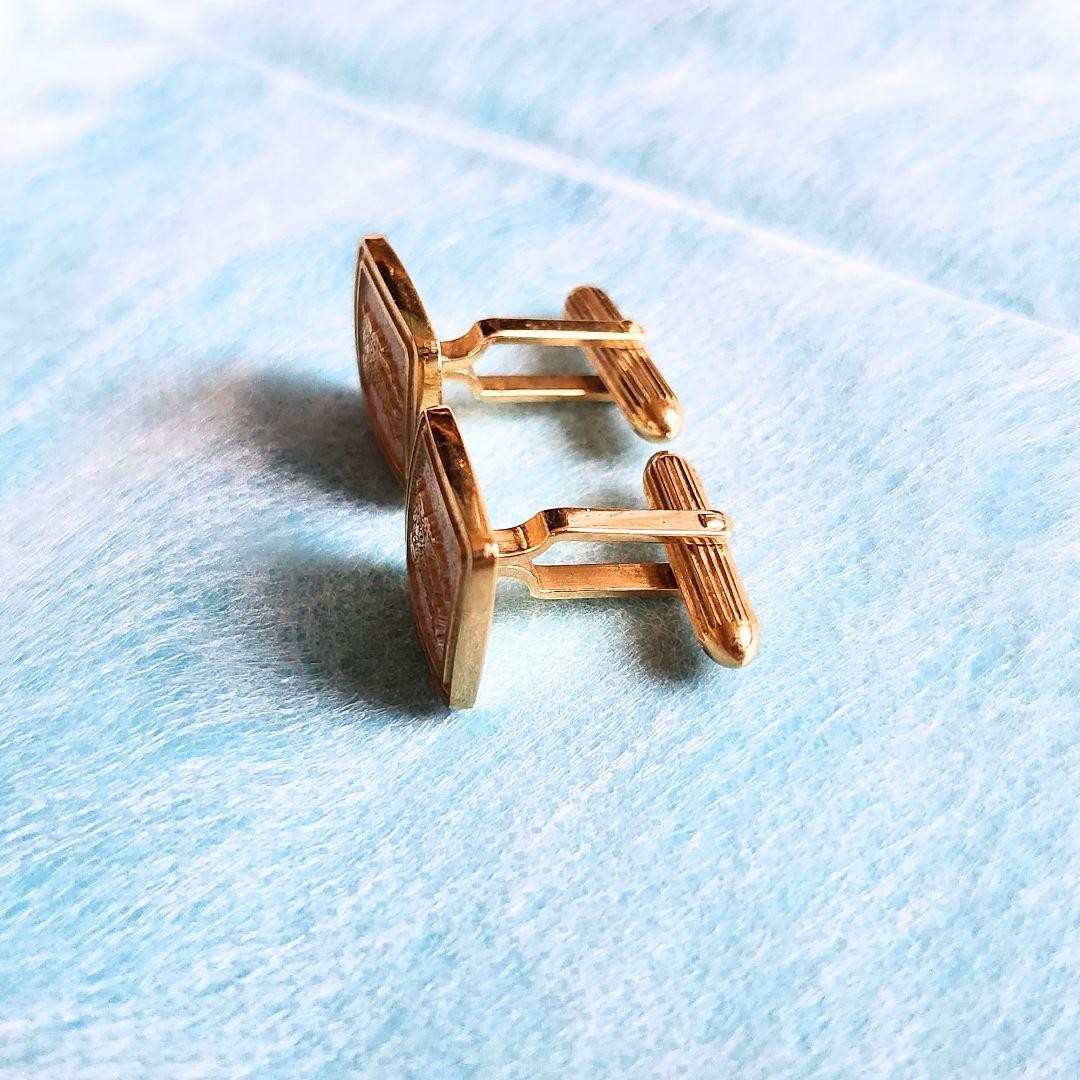 Burberrys Burberry Vintage Horseman Logo Gold Square Cufflinks Used Authentic