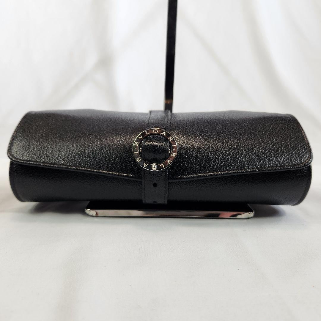 Excellent Rare Bvlgari Black Leather Accessories Jewelry Case Travel Portable