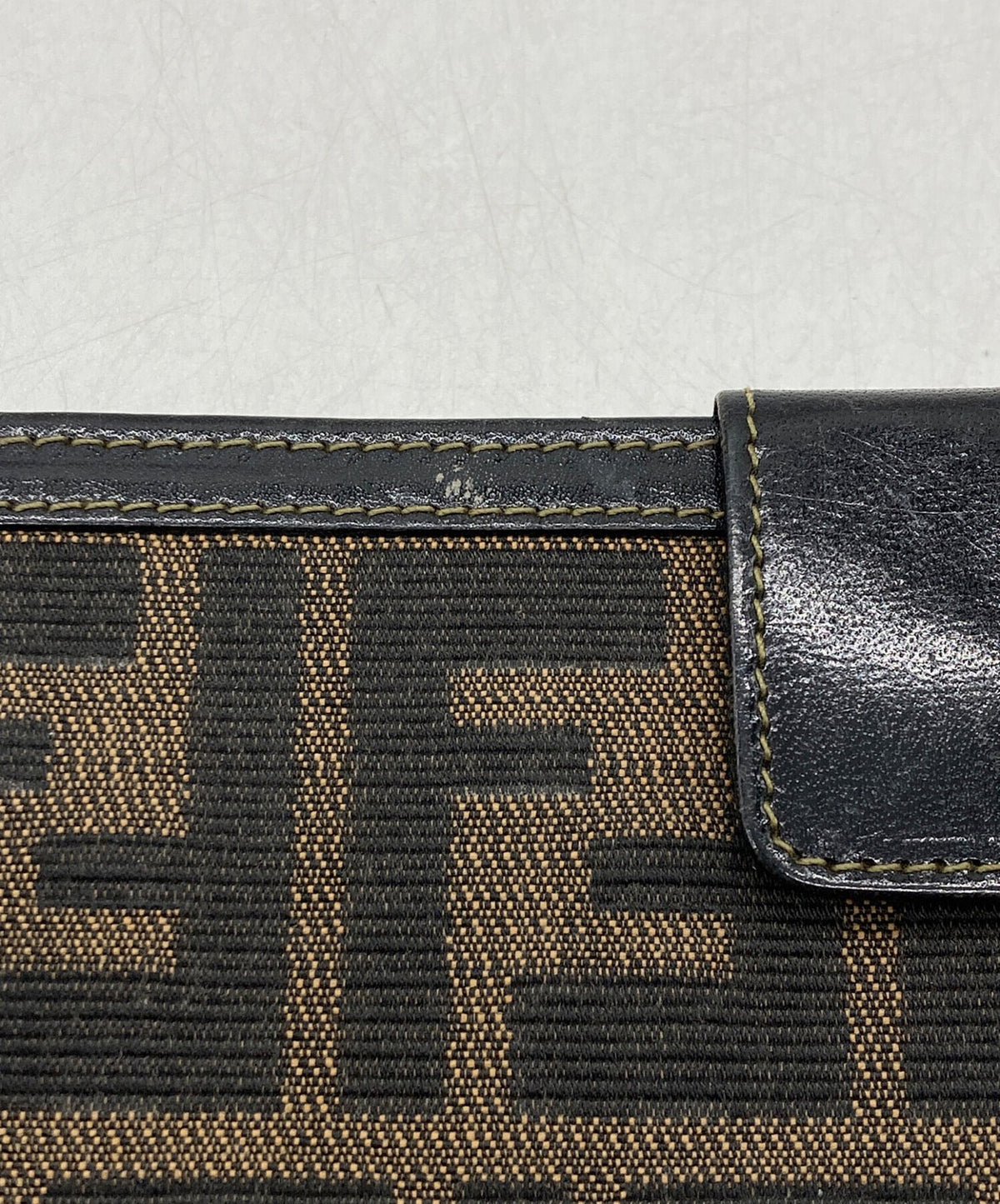 FENDI Zucca Long Wallet Bifold Brown Black Canvas Leather Snap Clasp Italy