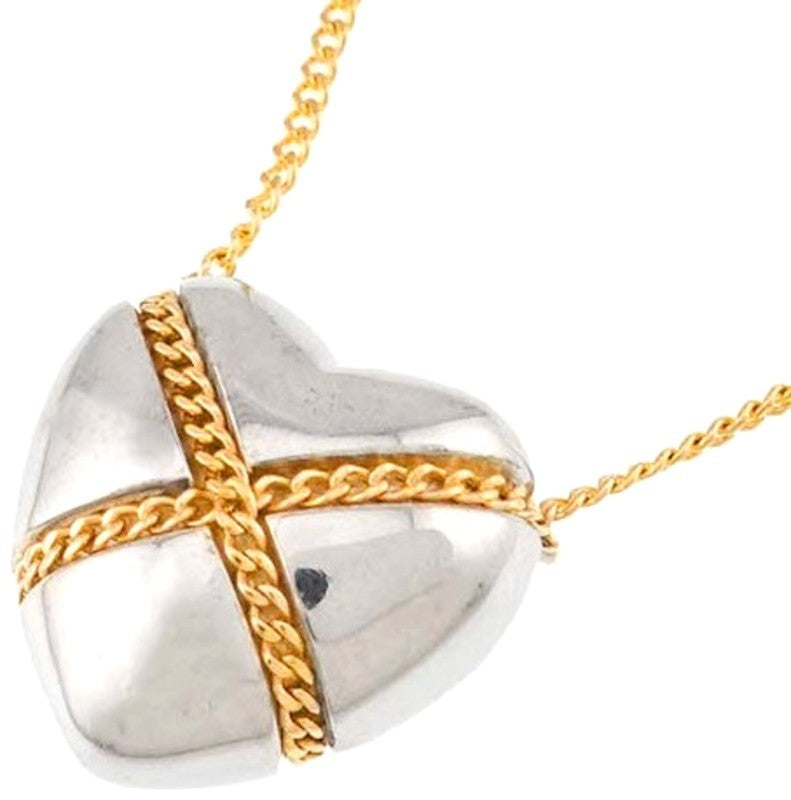 Tiffany & Co Cross Heart Necklace Silver 925 K18 Yellow Gold Chain 45cm 17.7"