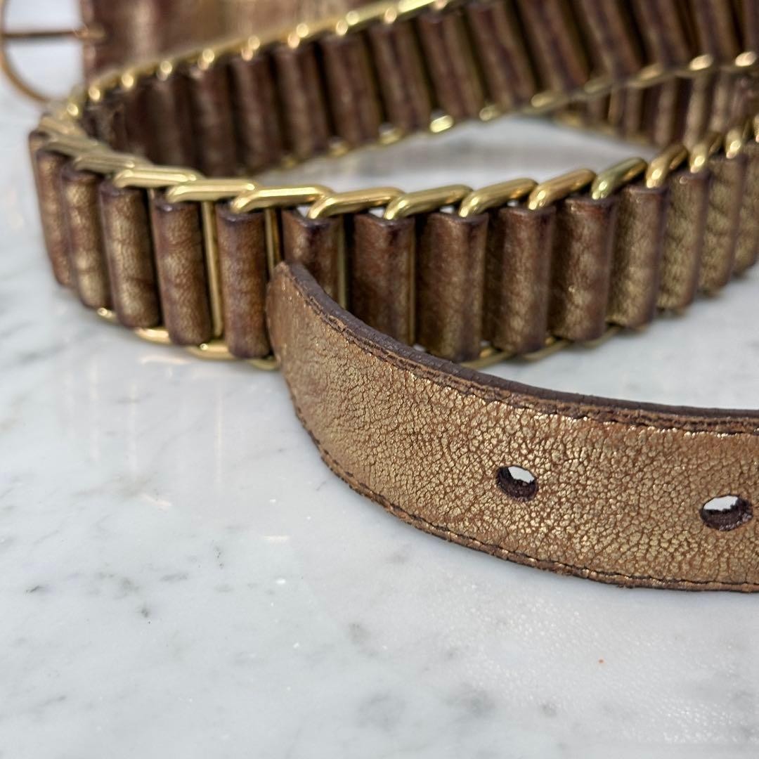 Miu Miu Gold Hardware Leather Chain Belt Double Ring L 94cm 37in Excellent