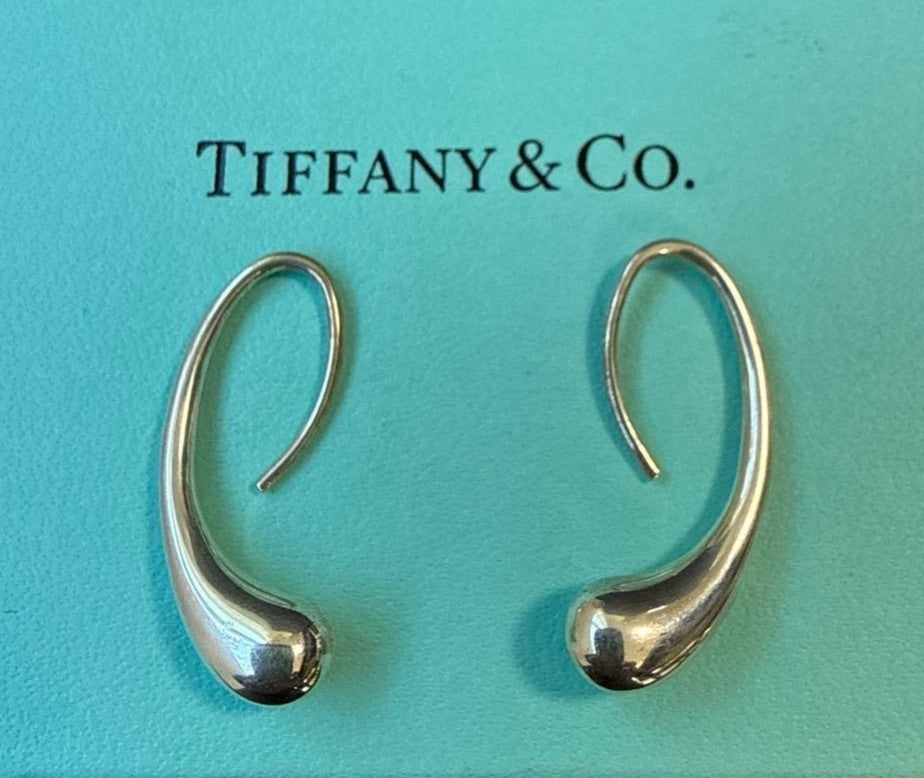Tiffany & Co Silver 925 Tear Drop Teardrop Hoop Earrings Elsa Peretti Excellent