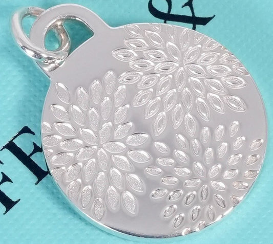Tiffany &Co 2018 Womens Marathon Silver Round Floral Charm Pendant Auth 2cm 0.8"