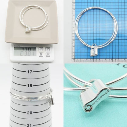 Excellent Tiffany & Co Silver 925 1837 Cadena Lock Triple Hoop Bangle 19cm 7.5in