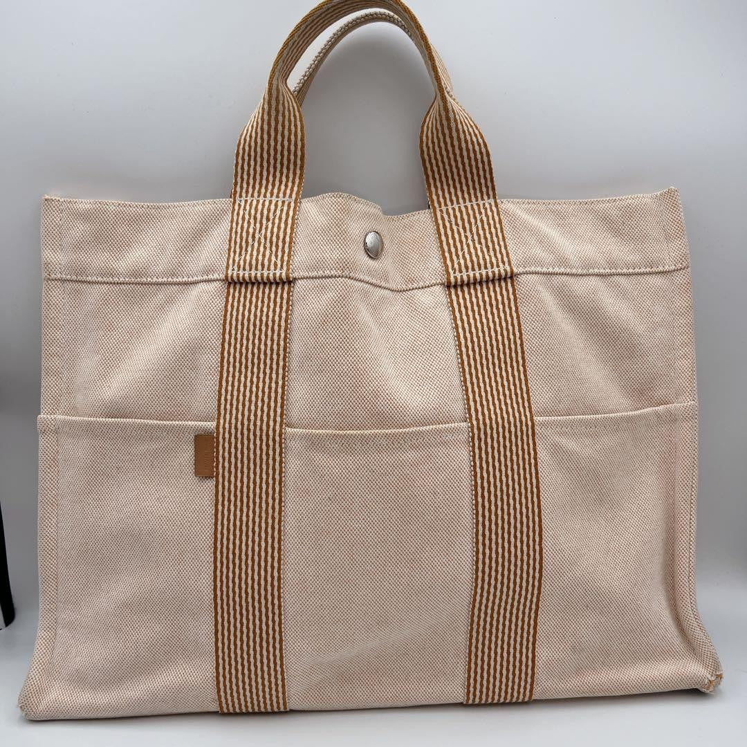 Hermes Authentic Fourre Tout MM Canvas Tote Bag Orange 42x30cm 16.5x11.8" Used