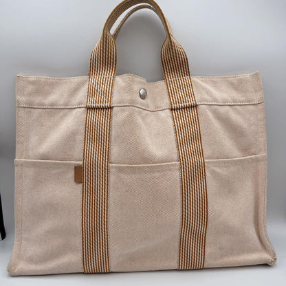 Hermes Authentic Fourre Tout MM Canvas Tote Bag Orange 42x30cm 16.5x11.8" Used