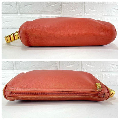 Vintage Loewe Velazquez Red Leather Gold Hardware Twist Handle Clutch Rare