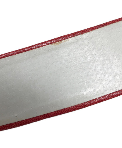 LOEWE Embossed Leather Belt Red Gold Buckle Wide Waist Spain Vintage