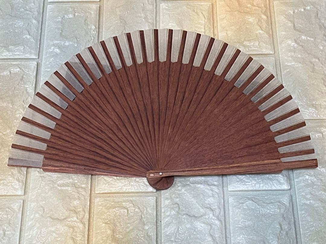 Authentic Loewe Amazona Anagram Logo Fan Brown Wood W/Box 90s Vintage Excellent