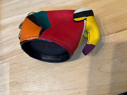 Auth LOEWE Leather Elephant Bag Charm Keyring Mini Pouch Coin Case Multicolor