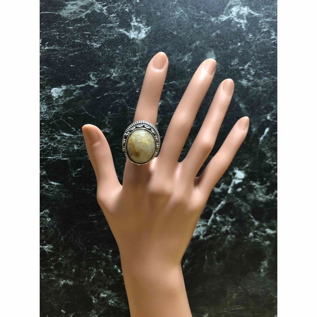 Saint Laurent Silver 925 Natural Stone Hinged Ring Size 49 US 5 Rare