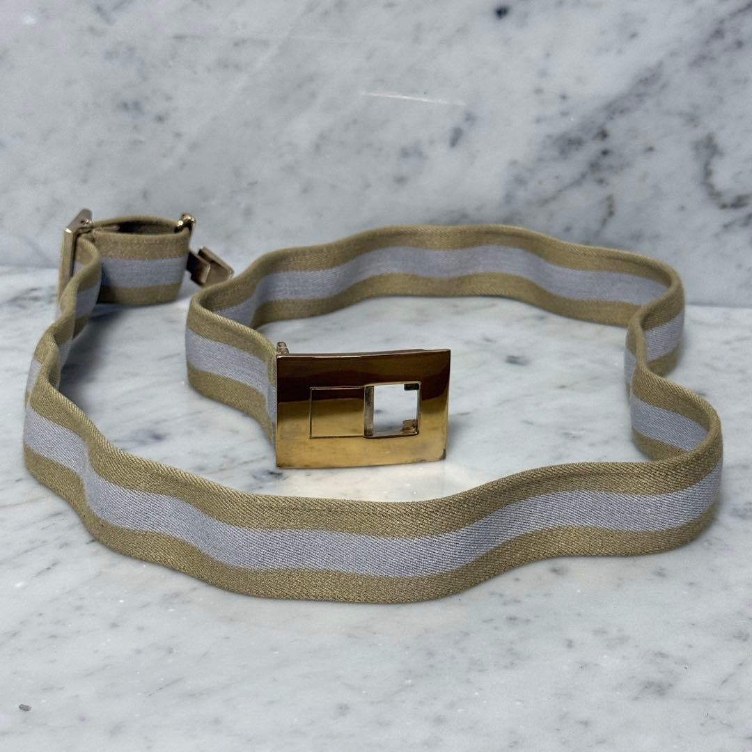 Gucci Gold Tone Buckle Elastic Belt Shelly Line Beige 90 cm 35.4" W 2.9 cm 1.1"