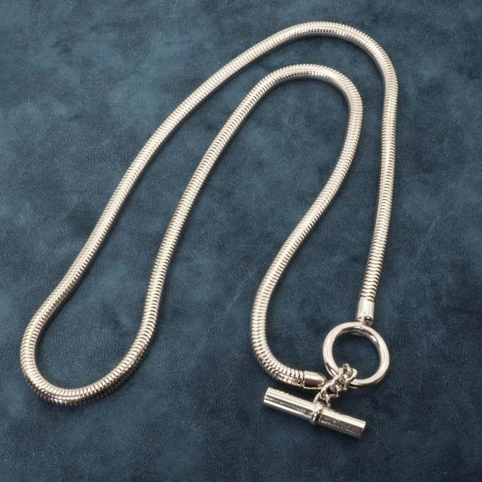 Yves Saint Laurent YSL Silver Tone Snake Chain Toggle Necklace Used Excellent