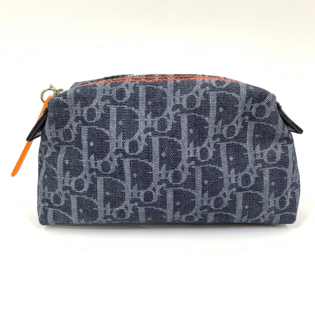 Christian Dior Pouch Trotter Navy Denim Orange Authentic CM1006 Used