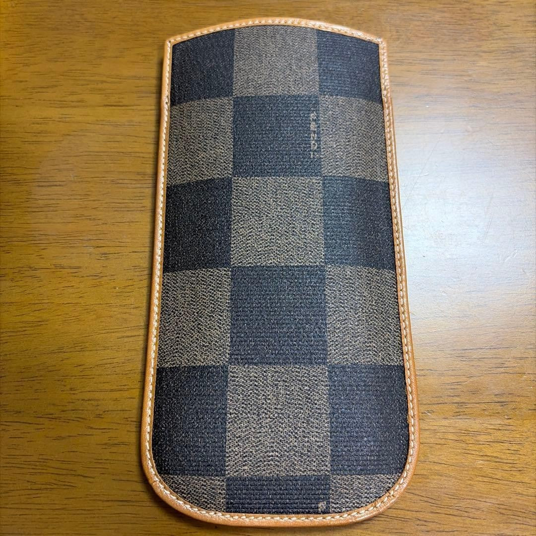 FENDI Pequin Zucca Eyeglass Case Glasses Pouch Brown Canvas Leather Made Italy