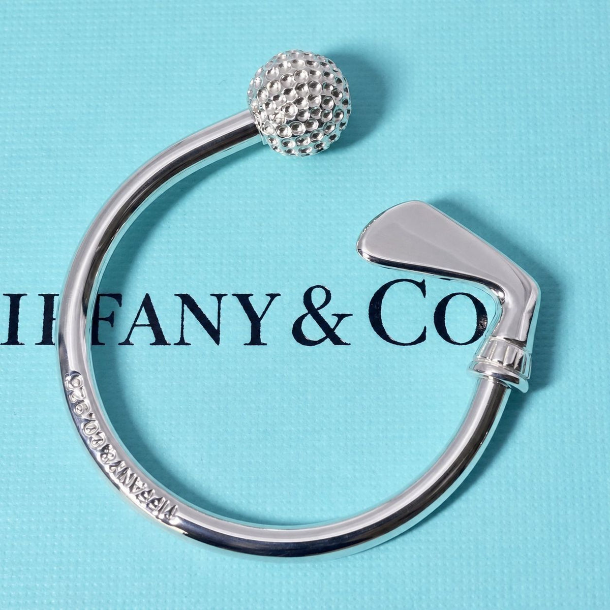 Excellent Tiffany & Co Sterling Silver 925 Golf Ball Club Motif Keyring Keychain